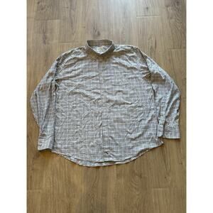 Genteal Performance Shirt Mens XXL White Green Blue Plaid Duck Logo Stretch